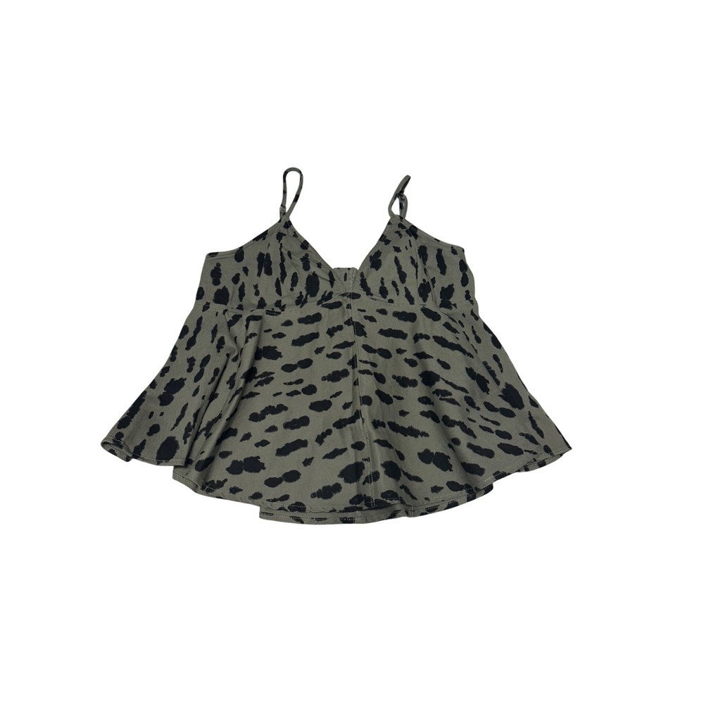 Scoop Peplum Top Womens XL Grey & Black Leopard Print NWT Cami Smocked Back